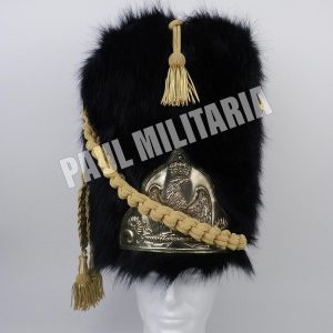 Bearskin hat for infantry of guard OFFICER, ARTIFICIAL FUR, cord with plume