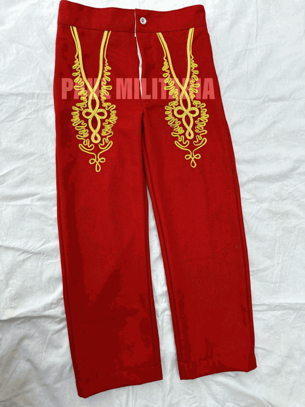 7_Red Hussars Hunter Pants with gold stripes and fancy gold looped embroidery (1)